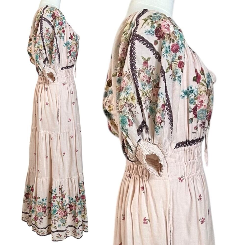Anthropologie The Somerset Puff Sleeve Maxi Dress Cream Floral Cottage Small - Picture 8 of 13